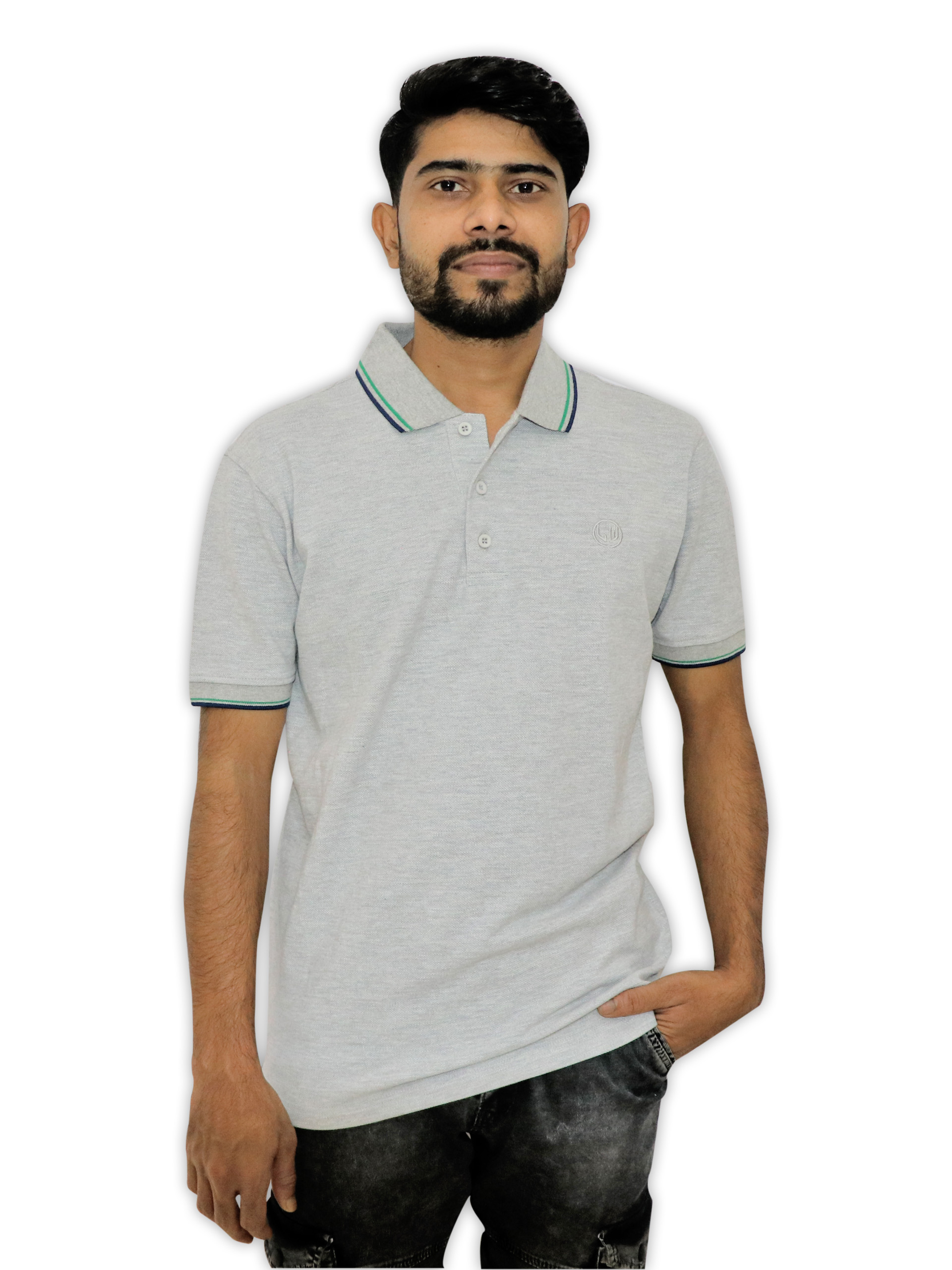 Home light grey blue stripe polo shirt